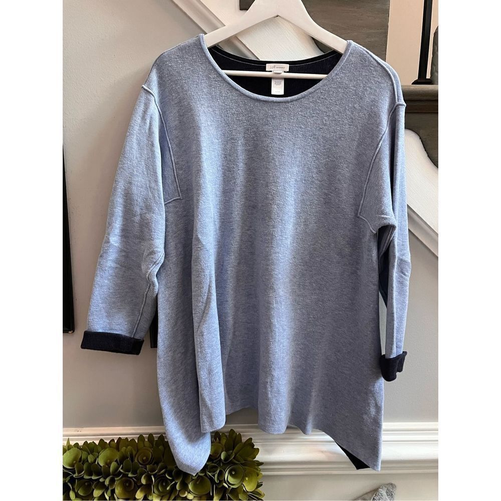 J. Jill Dark & Light Blue Shark Bite Sweater sz M EUC